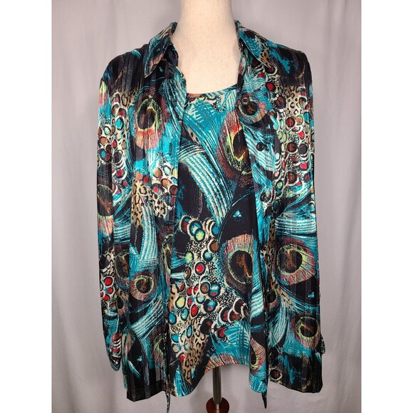 Drapers Studio Long Sleeves Womens Shirt Top 2 Piece Set Peacock Size L A100 - Picture 1 of 14